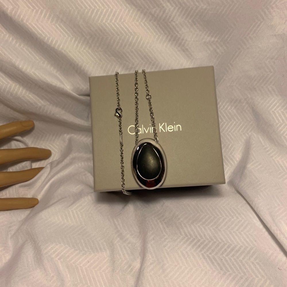 Calvin Klein Wood Silver Pendant Chain Necklace - Picture 6 of 15